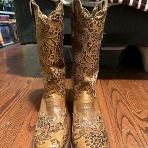 Floral Embossed Brown Cowboy Boots